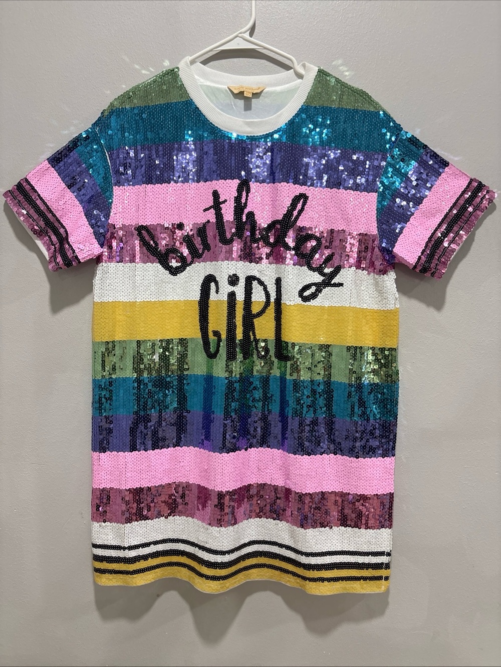 Simply Southern Birthday Girl Sequin Dress Women’s Size S/M Multi Color Striped - Picture 2 of 16
